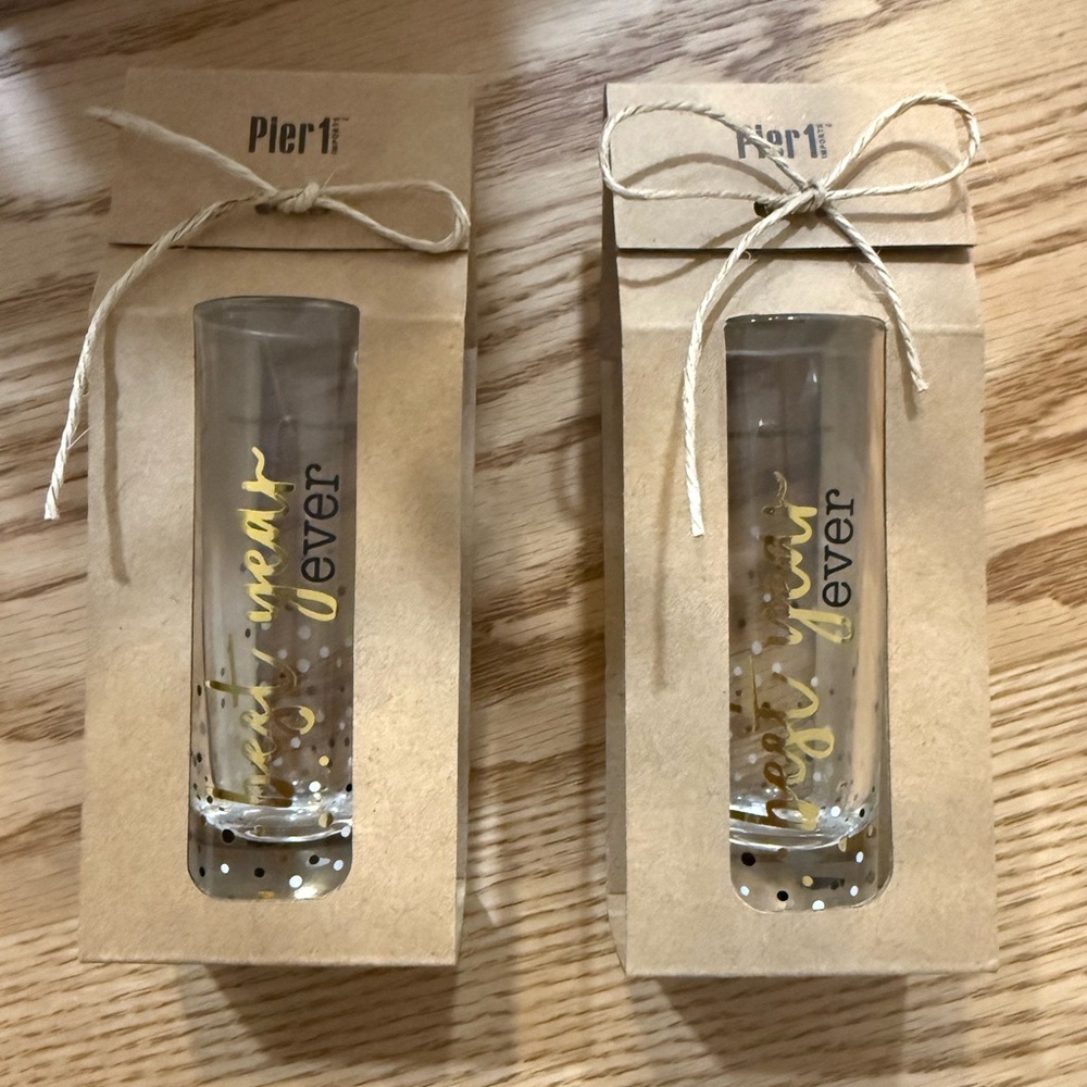 Pier 1 Gold Lettered shot glass (Set of 2)